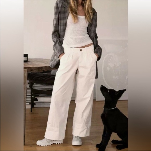 Free People Pants - Free People Marina White Wide Leg Pants Low Rise Sz 12 Belt Loops